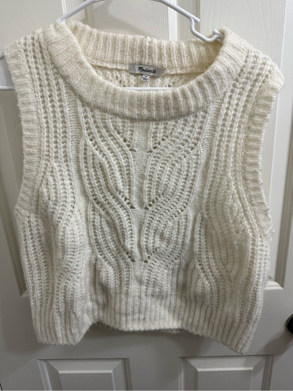 Madewell Ivory Cable Knit Sleeveless V-Neck Sweater Vest